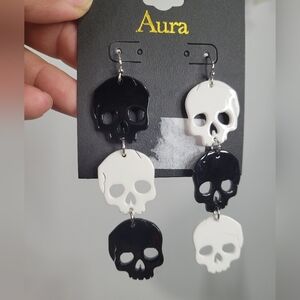 Aura Black and White Skull Earrings
